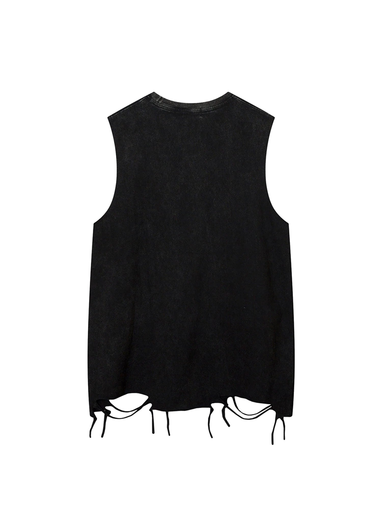 GRAY DISTRESSED GRAPHIC TANK TOP WITH NECKLACE LOOSE FIT SLEEVELESS DESIGN