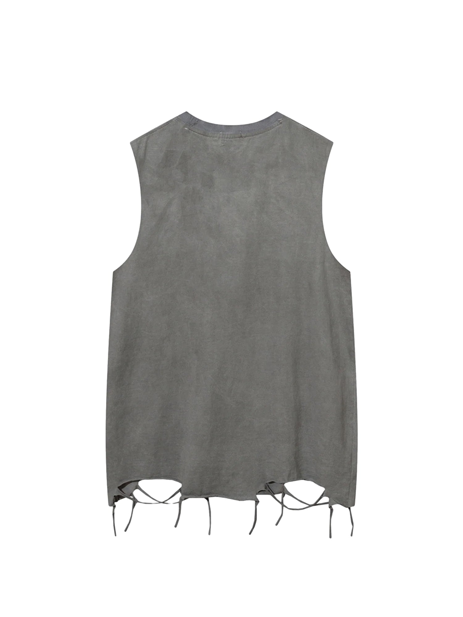 GRAY DISTRESSED GRAPHIC TANK TOP WITH NECKLACE LOOSE FIT SLEEVELESS DESIGN