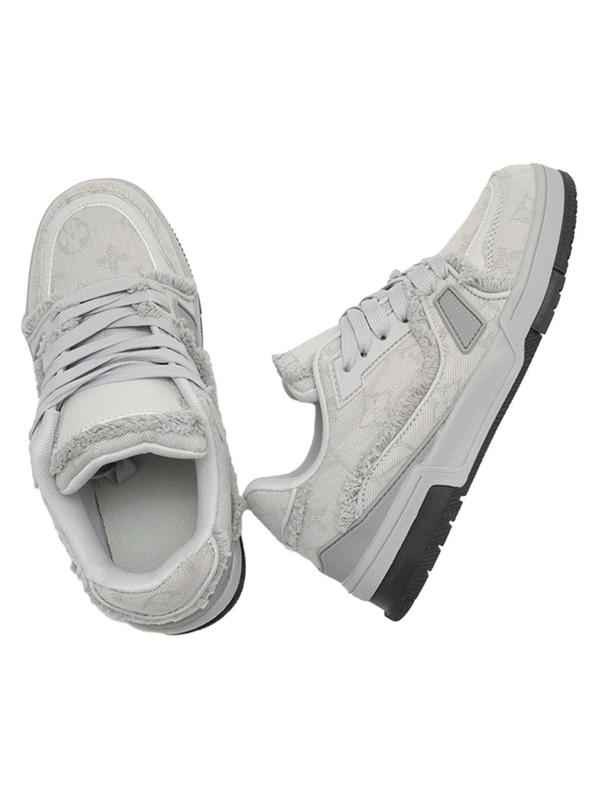 GRAY DISTRESSED LOW-TOP SNEAKERS WATERPROOF CANVAS SHOES