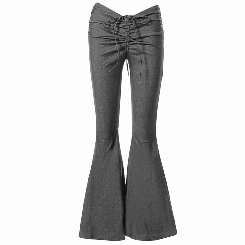 GRAY DRAWSTRING FLARE PANTS FOR WOMEN