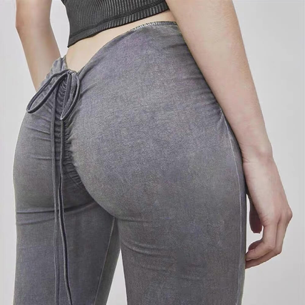GRAY DRAWSTRING FLARE PANTS FOR WOMEN