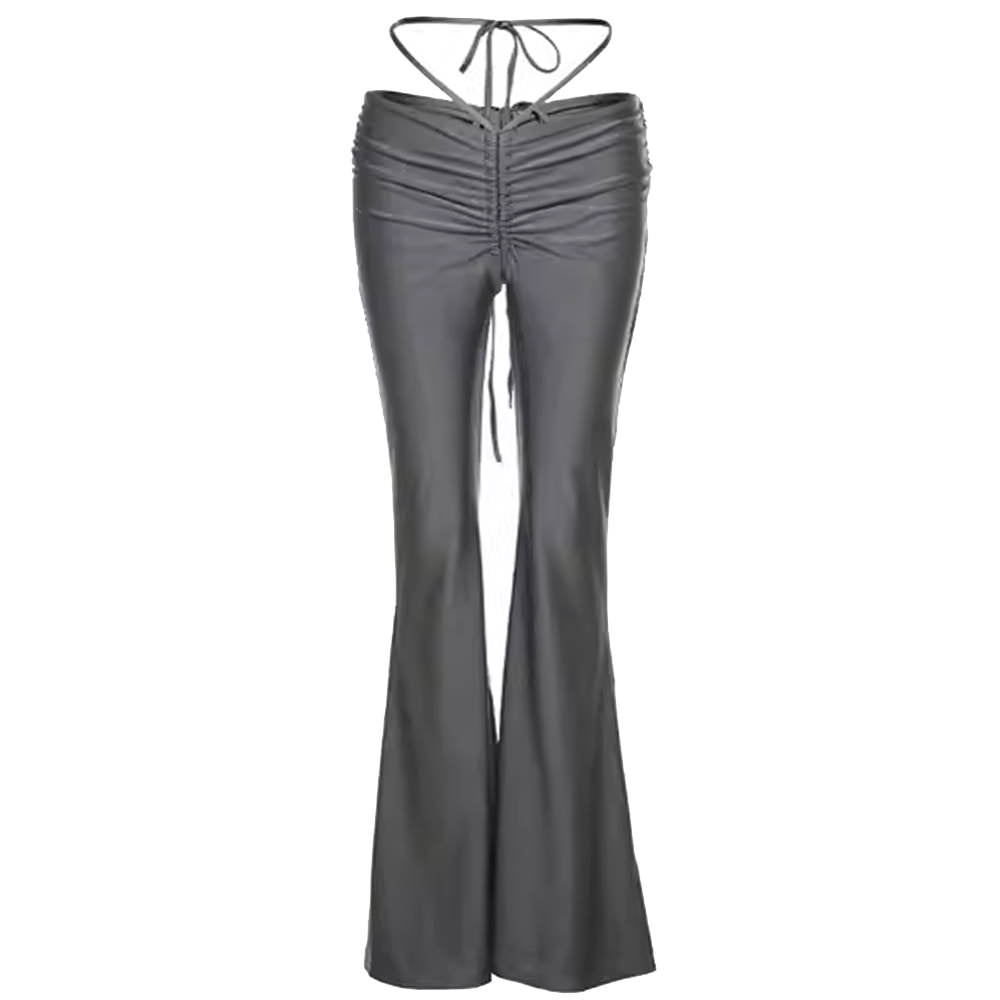 GRAY DRAWSTRING FLARE PANTS FOR WOMEN