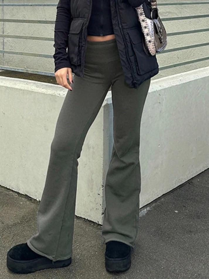 GRAY FLARED PANTS CLASSIC FLARED TROUSERS