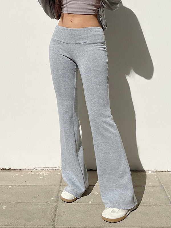 GRAY FLARED YOGA PANTS SLIM FIT Y2K STYLE