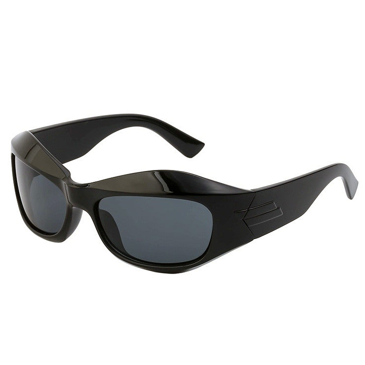 GRAY FRAMED SUNGLASSES WITH DARK LENSES