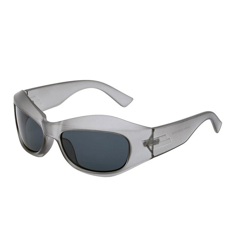 GRAY FRAMED SUNGLASSES WITH DARK LENSES