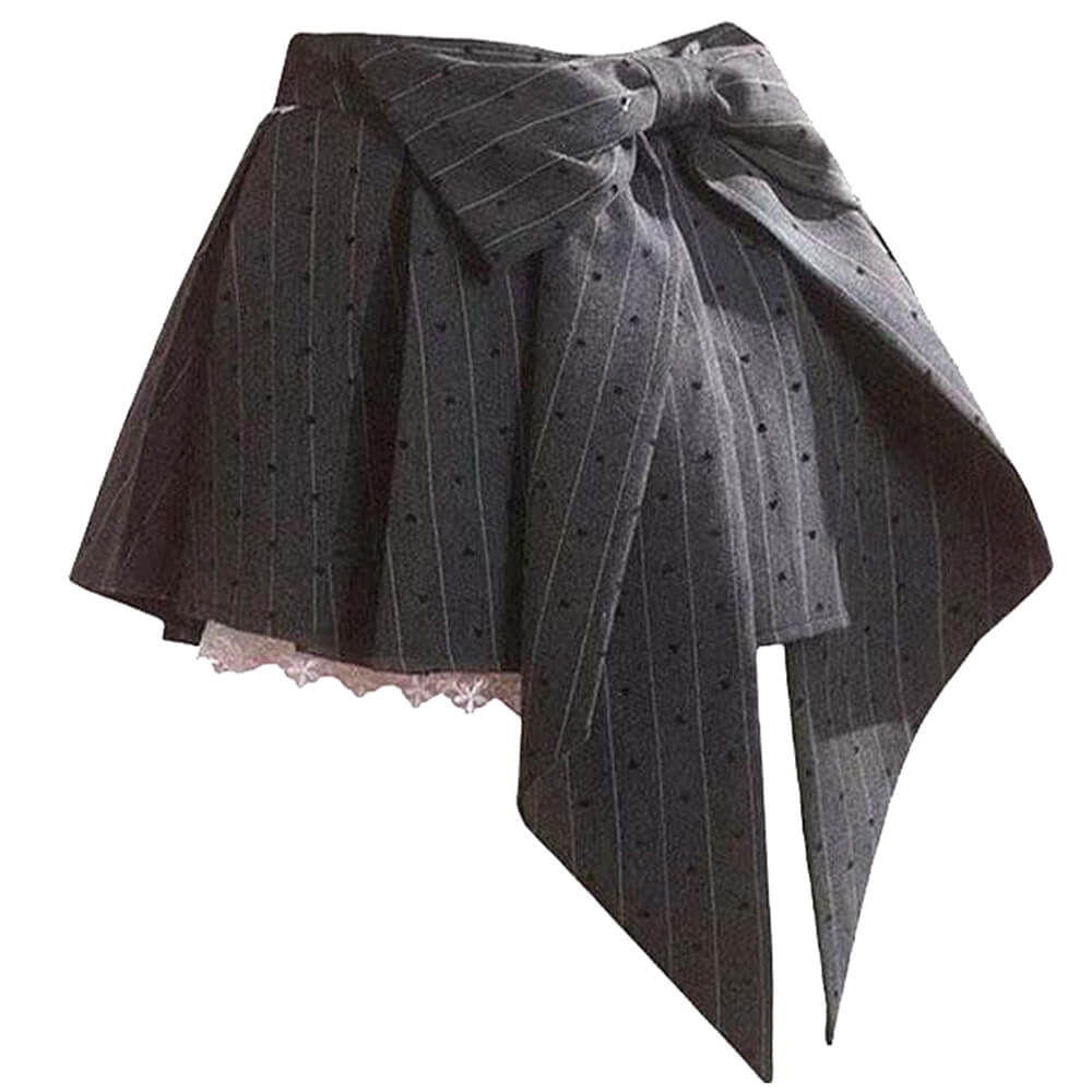 GRAY HEART PLEATED SKIRT WITH LACE TRIM