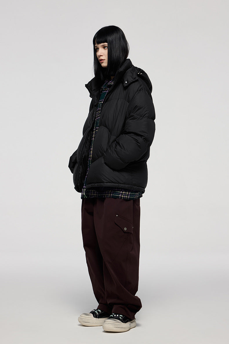 GRAY HOODED PUFFER JACKET - STAY WARM WITH A BASIC PUFFER JACKET