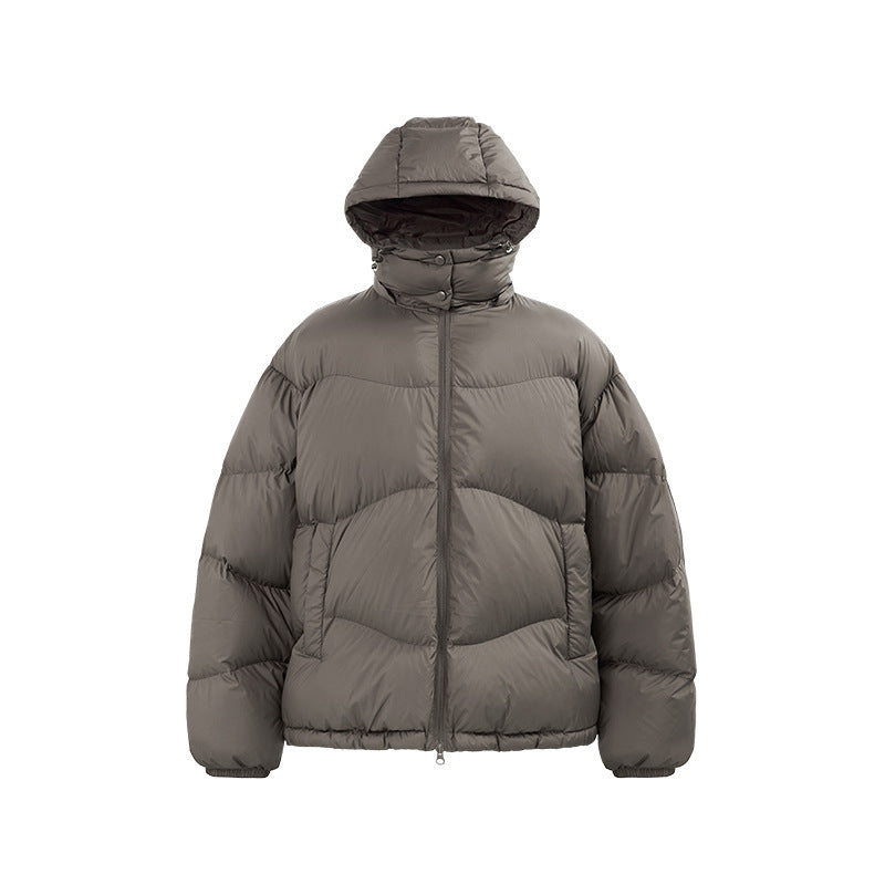 GRAY HOODED PUFFER JACKET - STAY WARM WITH A BASIC PUFFER JACKET