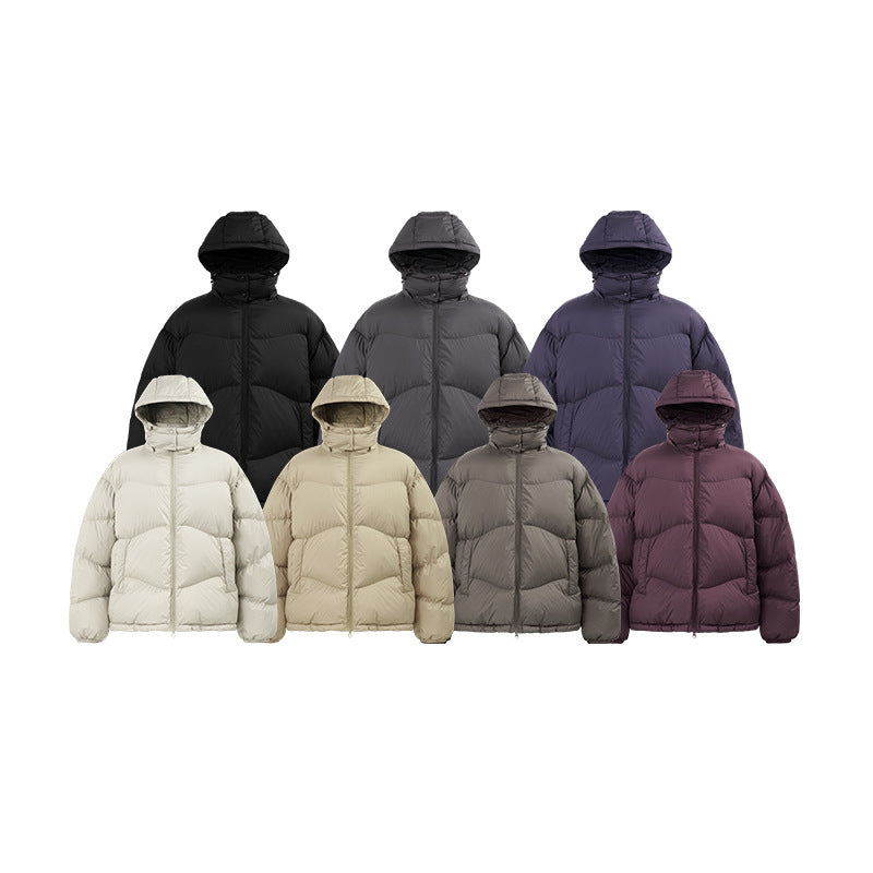 GRAY HOODED PUFFER JACKET - STAY WARM WITH A BASIC PUFFER JACKET