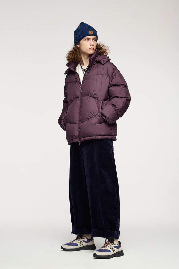 GRAY HOODED PUFFER JACKET - STAY WARM WITH A BASIC PUFFER JACKET