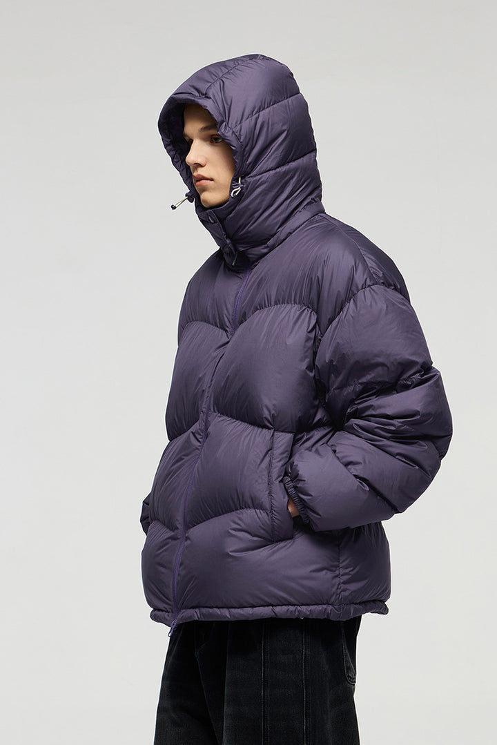 GRAY HOODED PUFFER JACKET - STAY WARM WITH A BASIC PUFFER JACKET