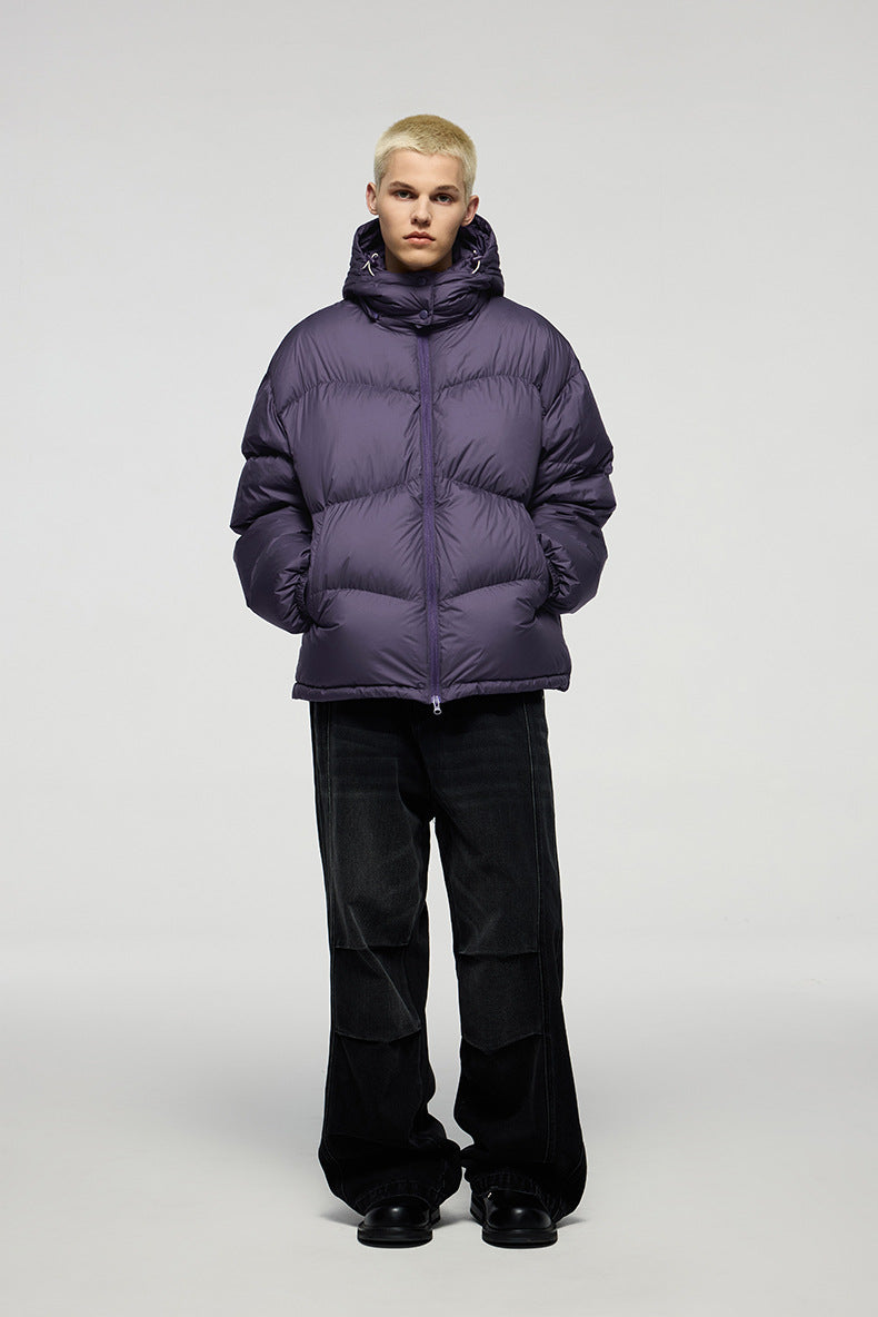 GRAY HOODED PUFFER JACKET - STAY WARM WITH A BASIC PUFFER JACKET