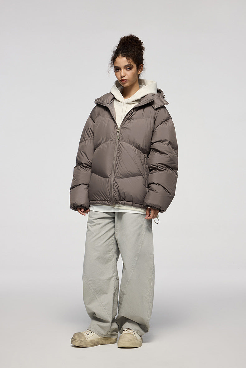 GRAY HOODED PUFFER JACKET - STAY WARM WITH A BASIC PUFFER JACKET