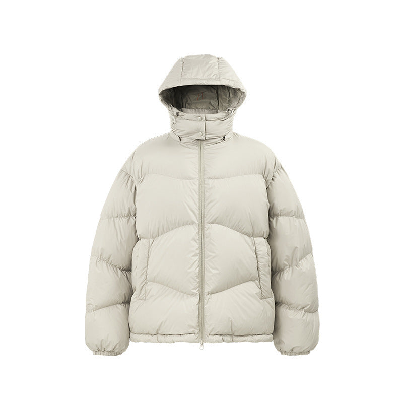 GRAY HOODED PUFFER JACKET - STAY WARM WITH A BASIC PUFFER JACKET