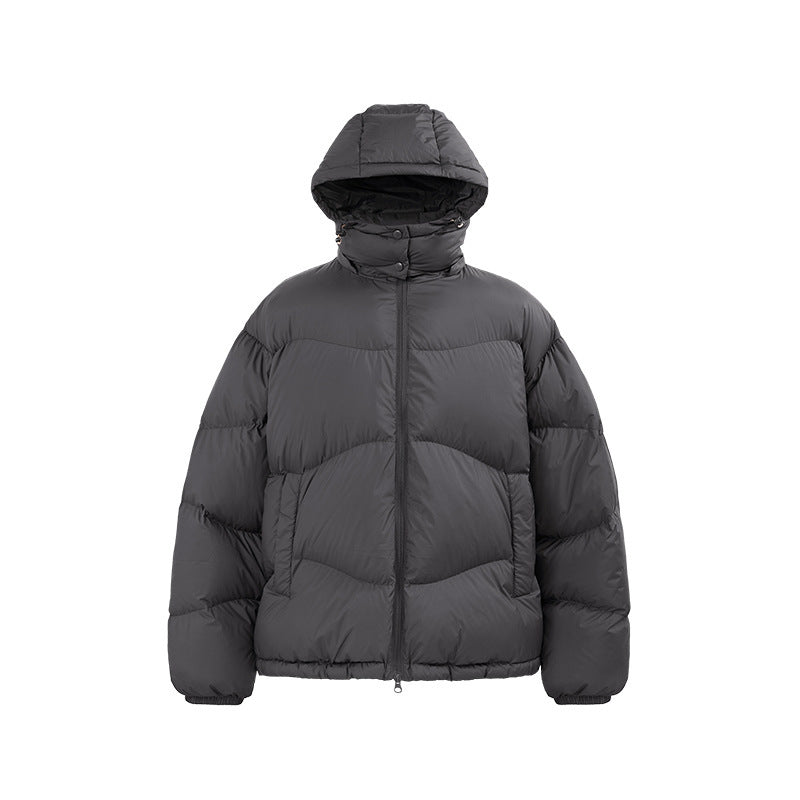 GRAY HOODED PUFFER JACKET - STAY WARM WITH A BASIC PUFFER JACKET