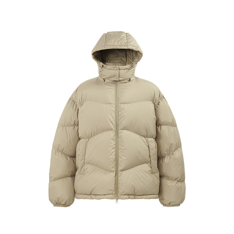 GRAY HOODED PUFFER JACKET - STAY WARM WITH A BASIC PUFFER JACKET