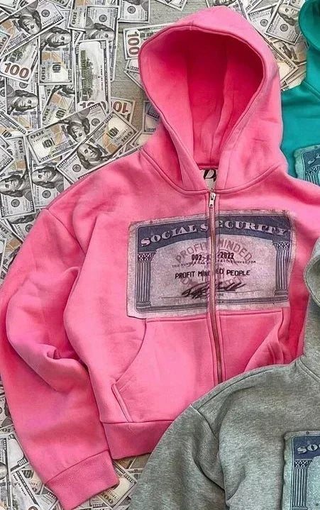 GRAY HOODED ZIP-UP SWEATSHIRT Y2K RETRO AUTUMN