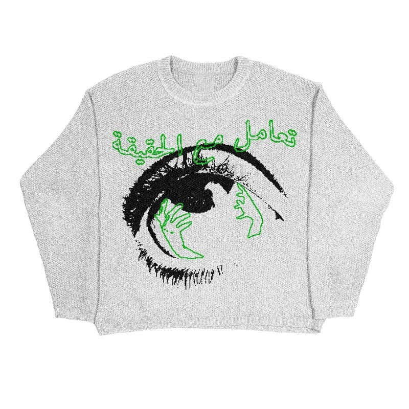 GRAY KNIT MALIA SWEATER WITH EYE GRAPHIC