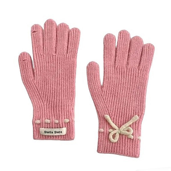 GRAY KNITTED GLOVES WITH PINK ACCENTS FOR ADULTS