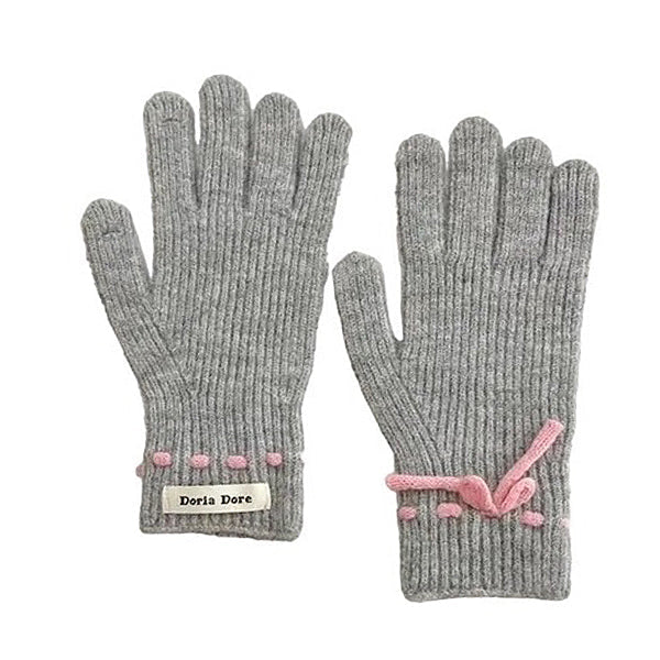 GRAY KNITTED GLOVES WITH PINK ACCENTS FOR ADULTS