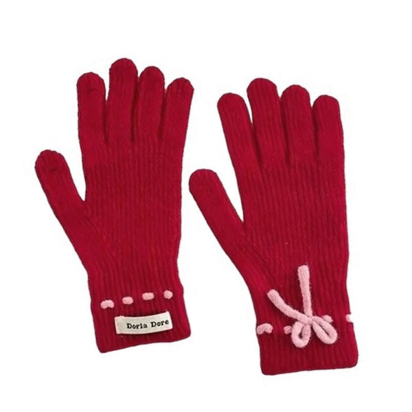 GRAY KNITTED GLOVES WITH PINK ACCENTS FOR ADULTS