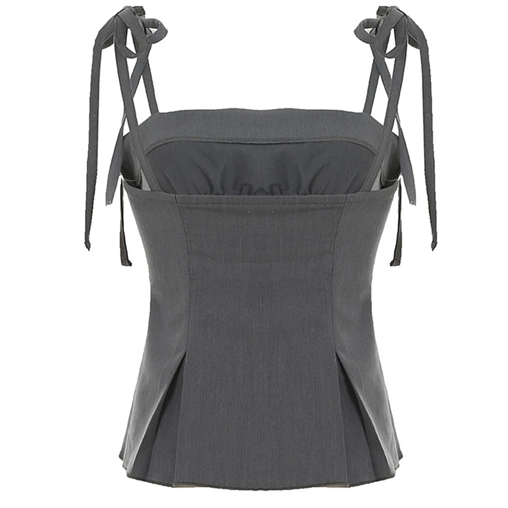 GRAY LACE CAMISOLE TOP ADJUSTABLE TIE STRAPS