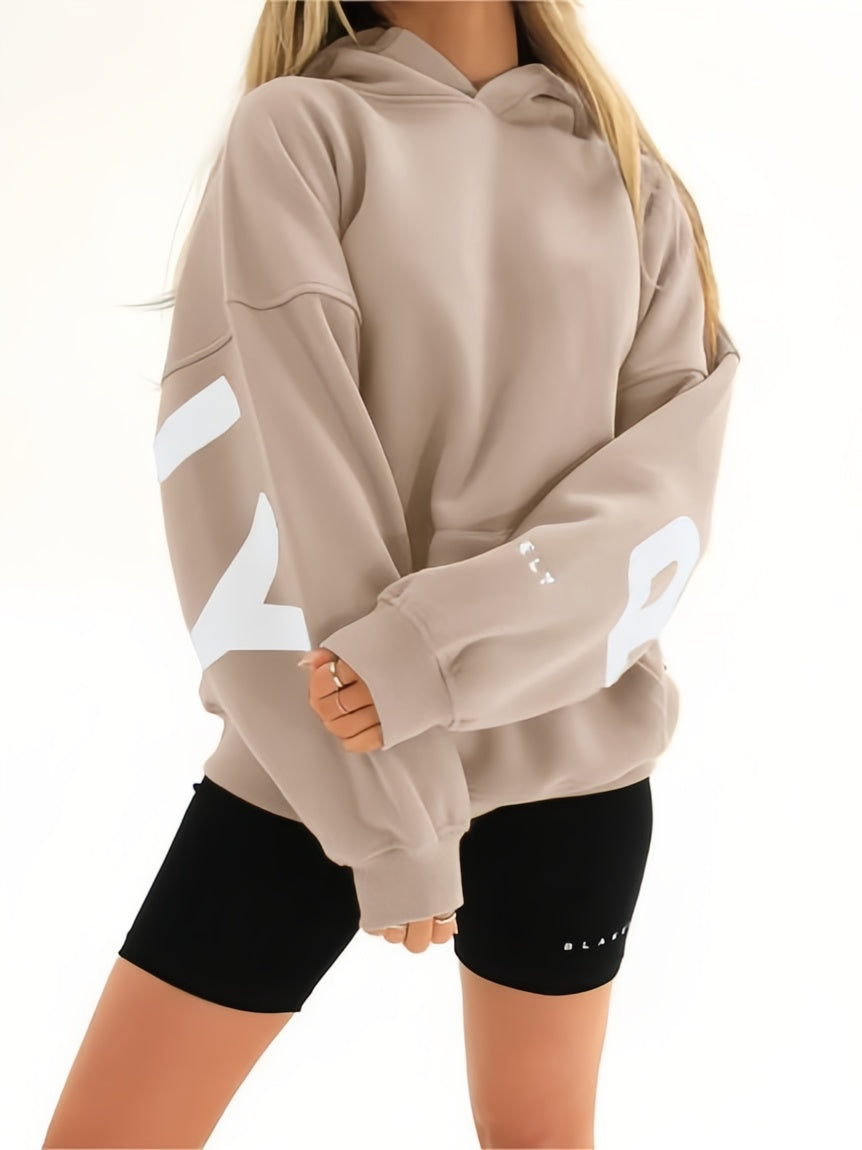 GRAY OVERSIZED HOODIE WITH EYE-CATCHING LETTER PRINT