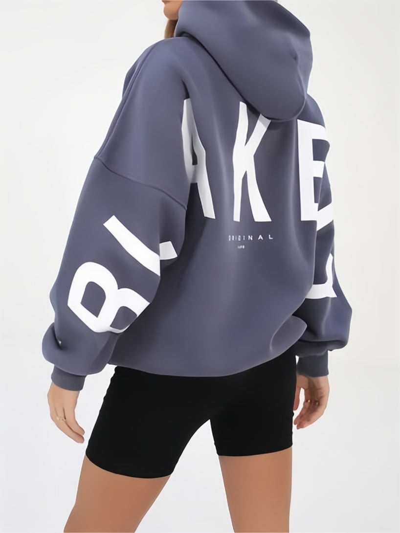 GRAY OVERSIZED HOODIE WITH EYE-CATCHING LETTER PRINT