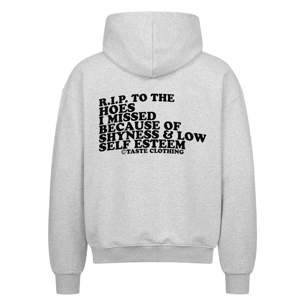 GRAY OVERSIZED ZIPPER HOODIE WITH TEXT ON BACK
