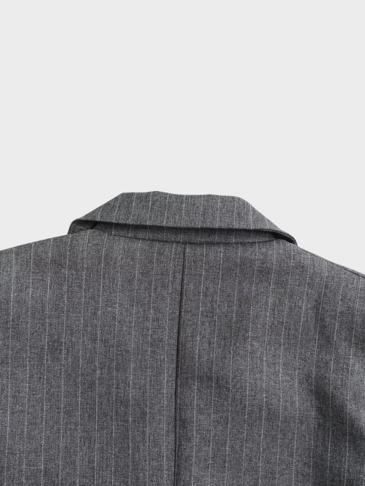 GRAY PINSTRIPE BLAZER AND PLEATED SKIRT SET - TIMELESS ELEGANCE OUTFIT