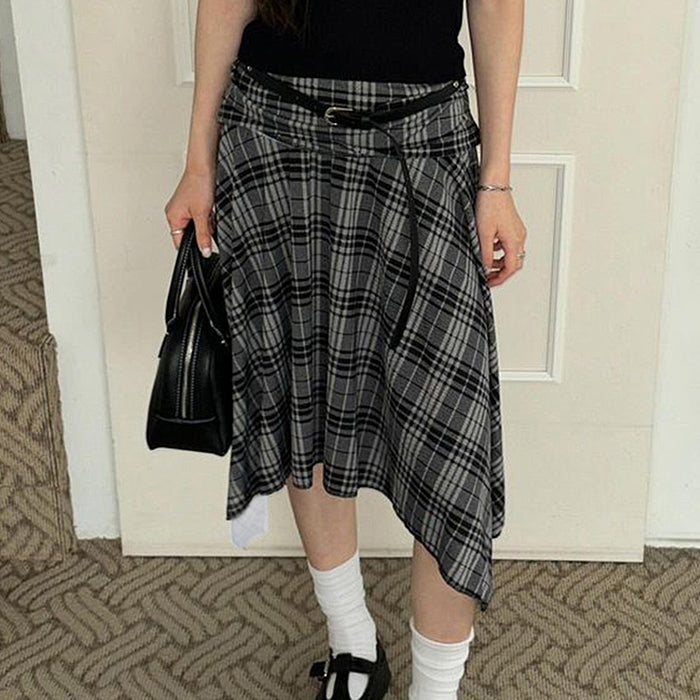 GRAY PLAID ASYMMETRICAL SKIRT