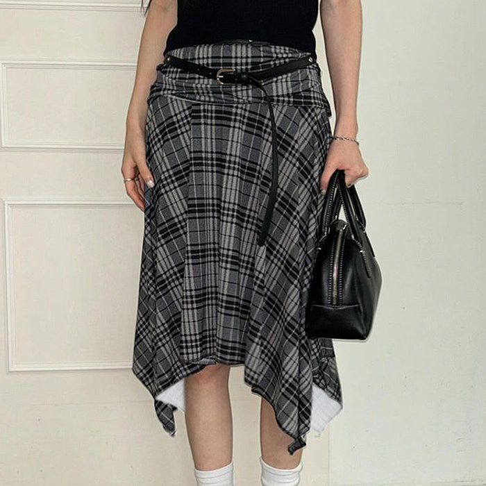 GRAY PLAID ASYMMETRICAL SKIRT