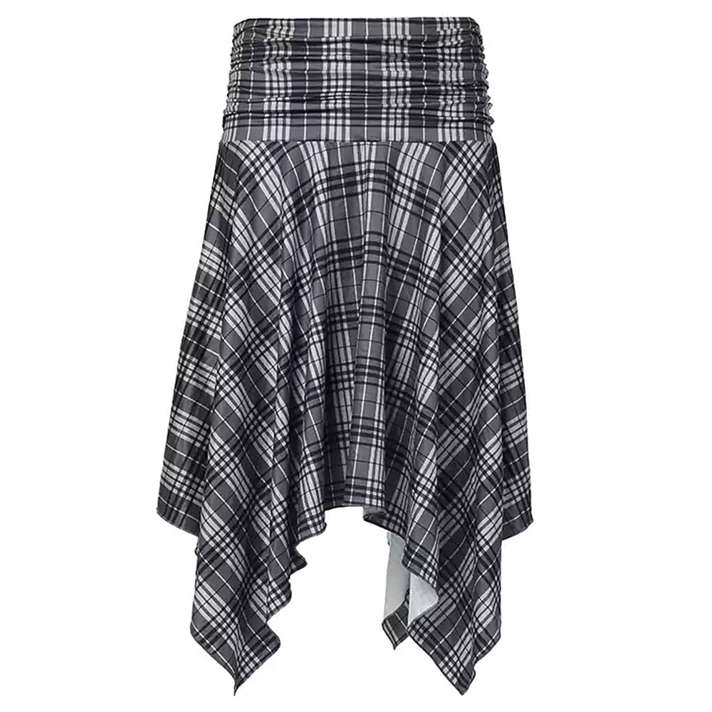 GRAY PLAID ASYMMETRICAL SKIRT