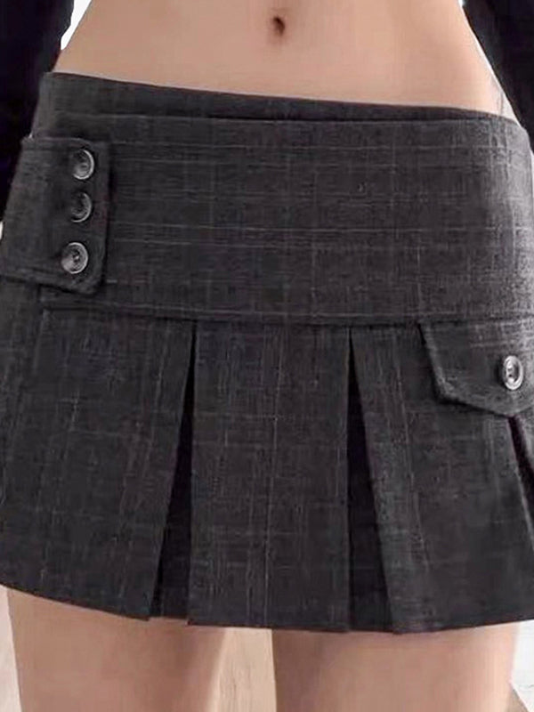 GRAY PLAID PLEATED MINI SKIRT - VINTAGE-INSPIRED MINI SKIRT