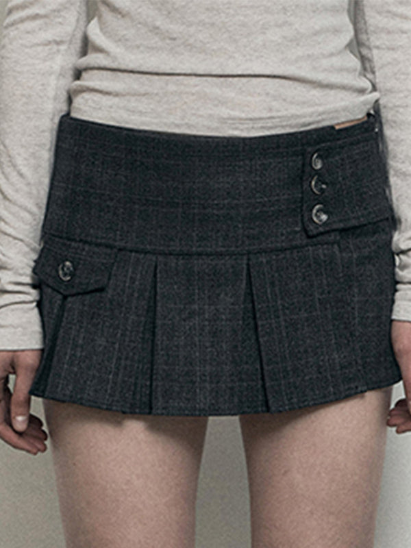 GRAY PLAID PLEATED MINI SKIRT - VINTAGE-INSPIRED MINI SKIRT