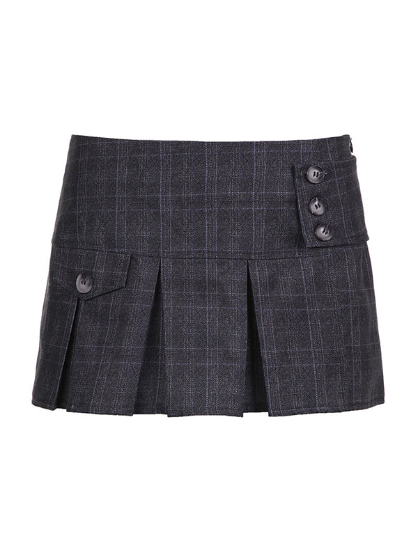 GRAY PLAID PLEATED MINI SKIRT - VINTAGE-INSPIRED MINI SKIRT