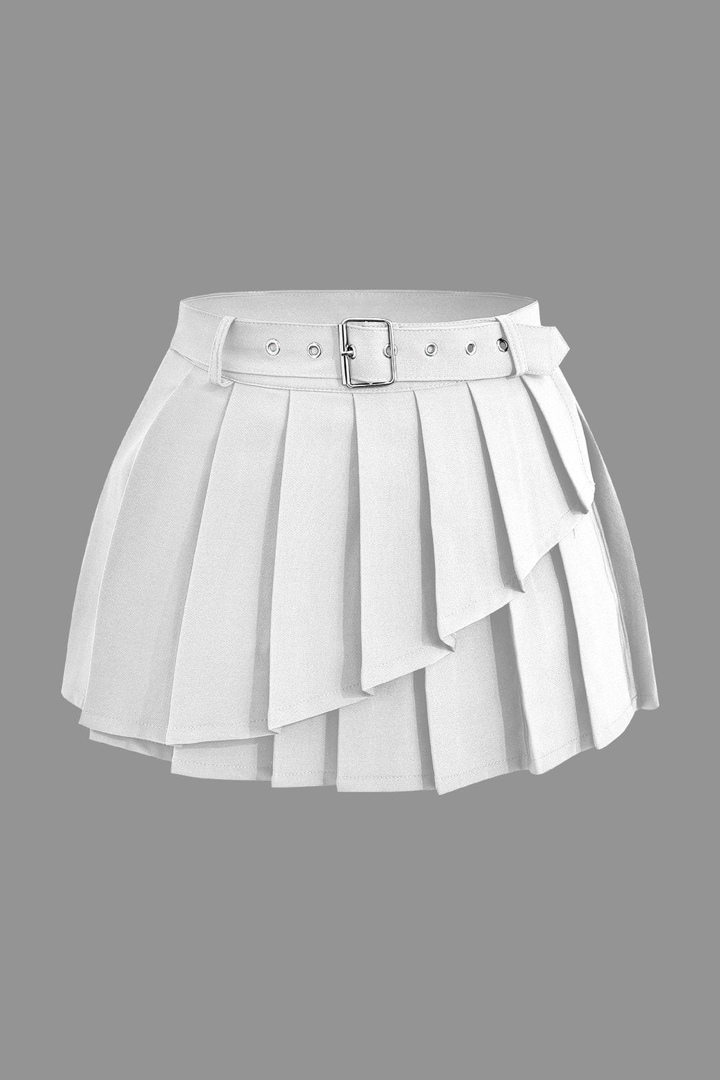 GRAY PLEATED MINI SKIRT WITH BELT CASUAL BOTTOMS