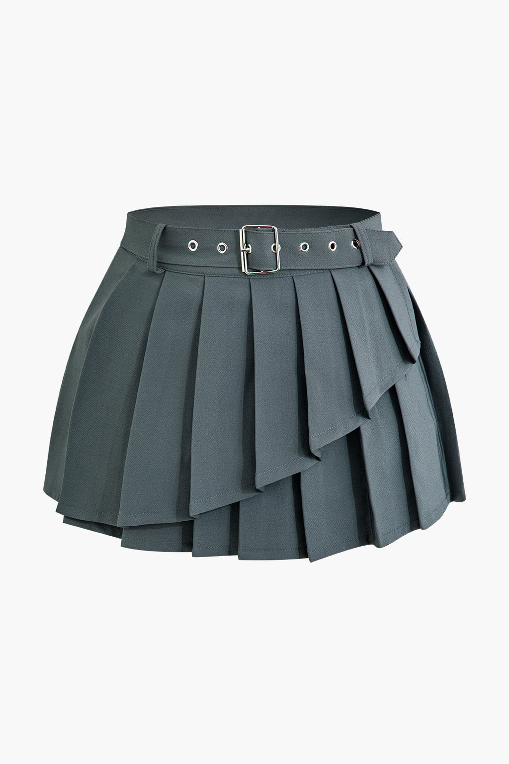 GRAY PLEATED MINI SKIRT WITH BELT CASUAL BOTTOMS