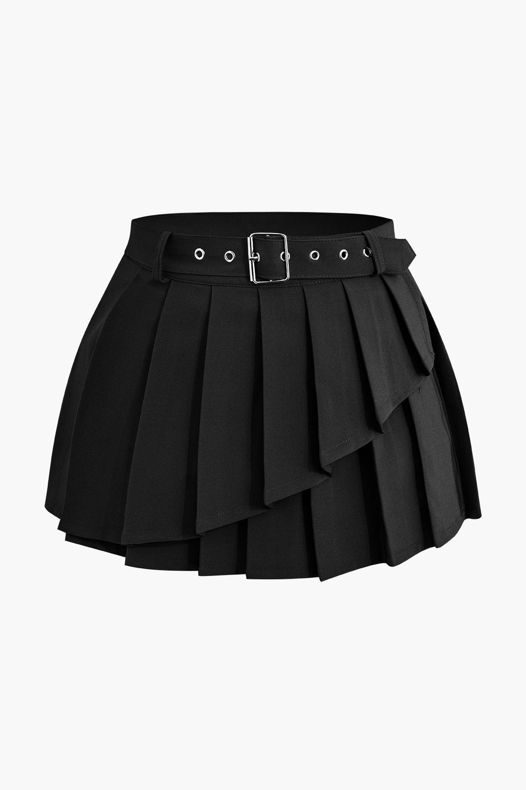 GRAY PLEATED MINI SKIRT WITH BELT CASUAL BOTTOMS