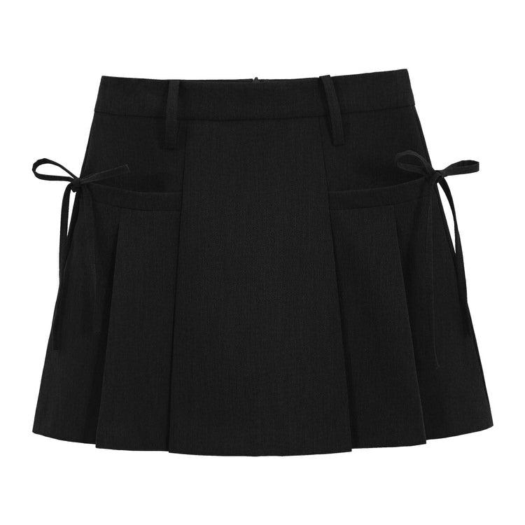 GRAY PLEATED MINI SKIRT WITH TIE DETAILS FOR WOMEN