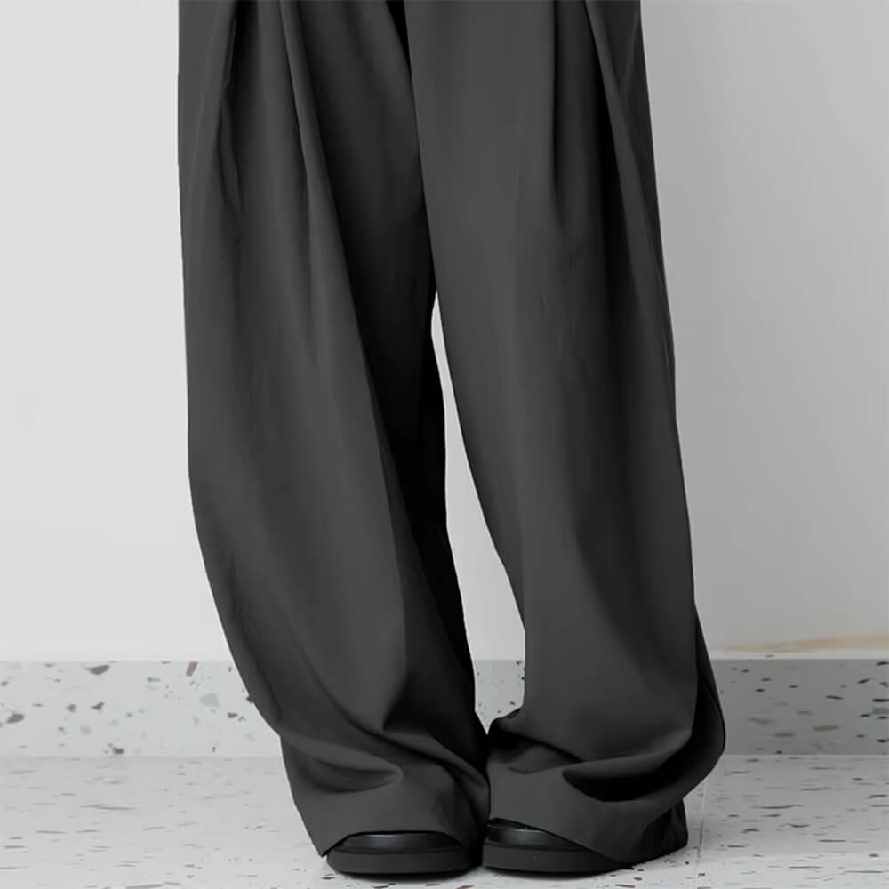 GRAY PLEATED WIDE-LEG TROUSERS DARK ACADEMIA