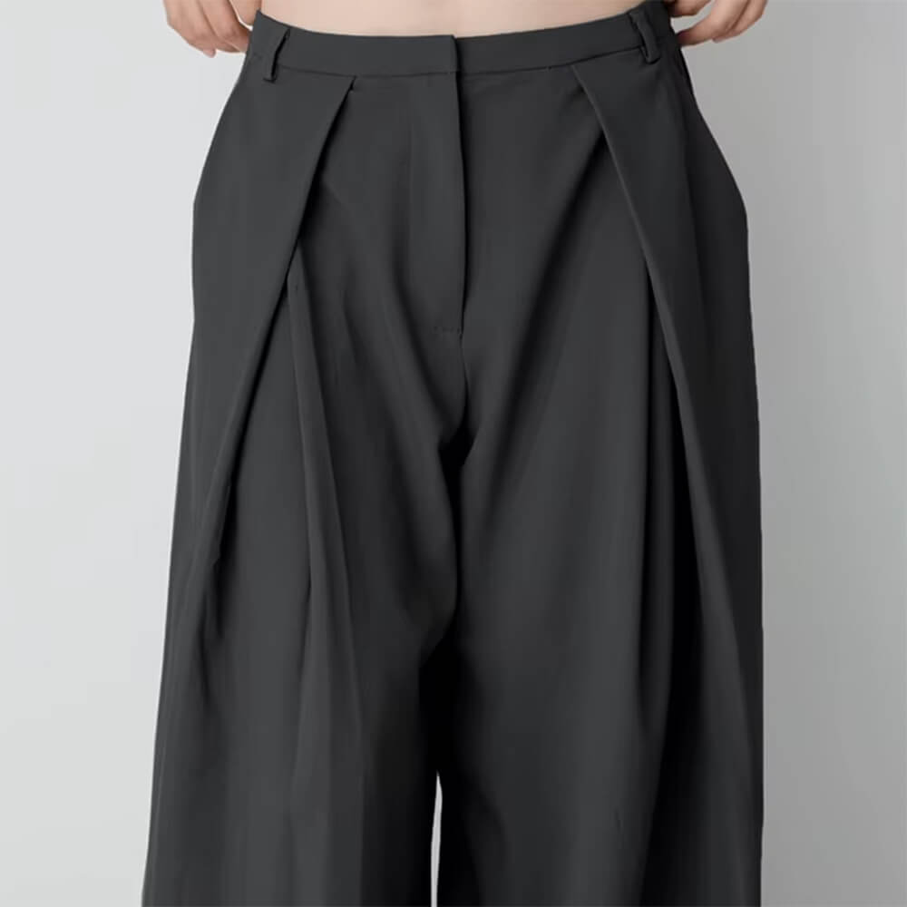 GRAY PLEATED WIDE-LEG TROUSERS DARK ACADEMIA