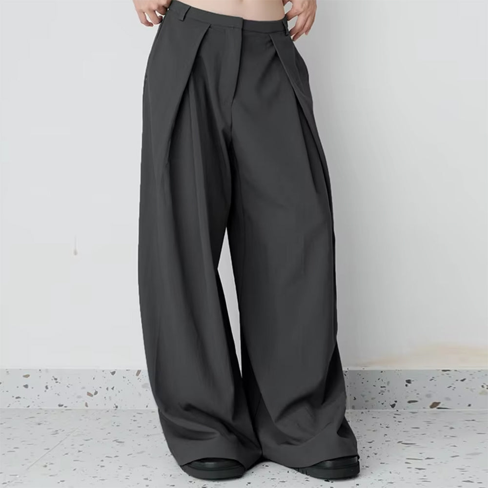 GRAY PLEATED WIDE-LEG TROUSERS DARK ACADEMIA