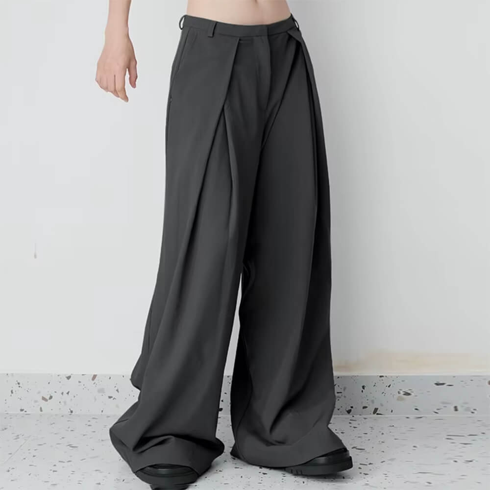 GRAY PLEATED WIDE-LEG TROUSERS DARK ACADEMIA