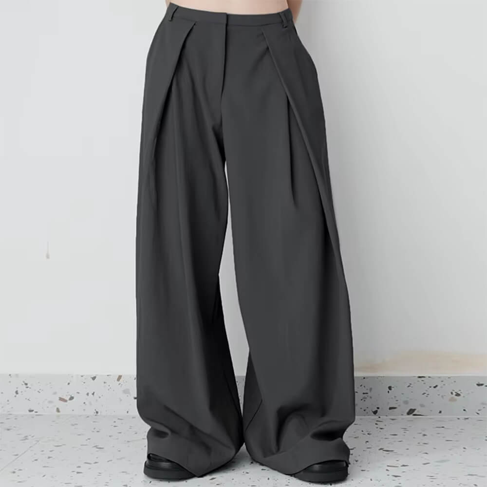 GRAY PLEATED WIDE-LEG TROUSERS DARK ACADEMIA