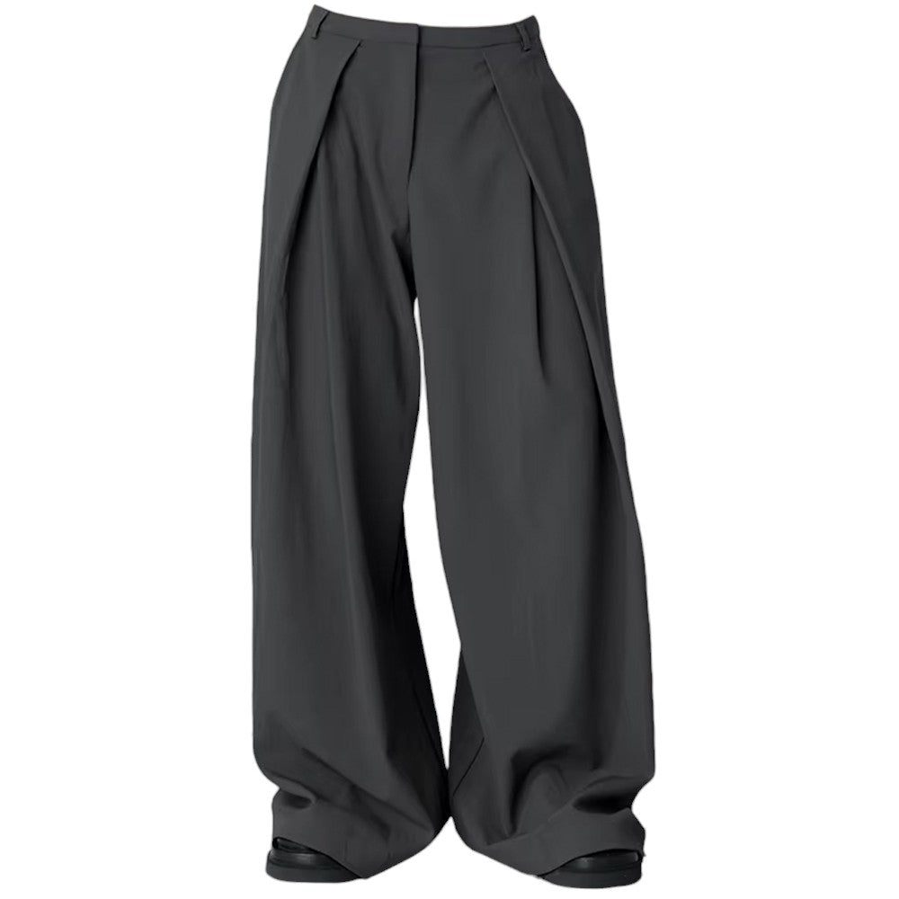 GRAY PLEATED WIDE-LEG TROUSERS DARK ACADEMIA