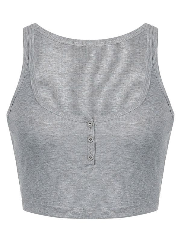 GRAY RIBBED CROP TOP - VINTAGE GREY CROP FASHION PIECE