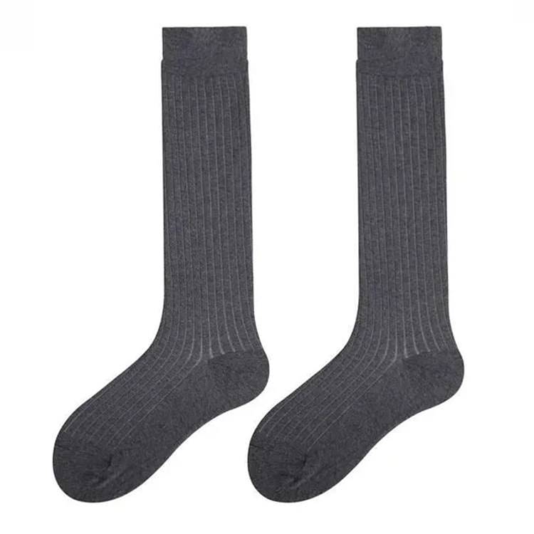 GRAY RIBBED KNEE-HIGH SOCKS BASIC RIBBED AESTHETIC APPEAL