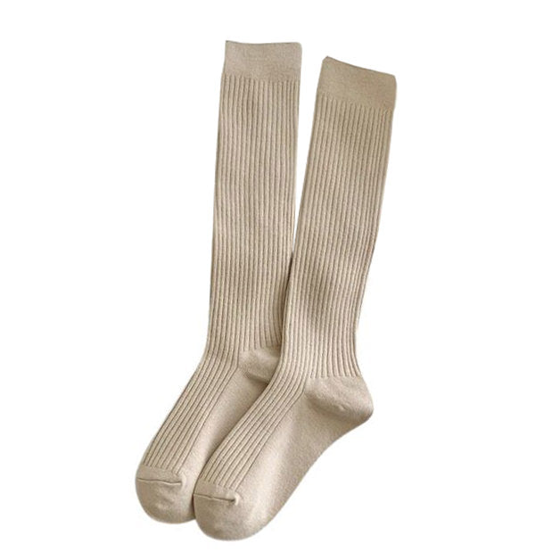 GRAY RIBBED KNEE-HIGH SOCKS BASIC RIBBED AESTHETIC APPEAL